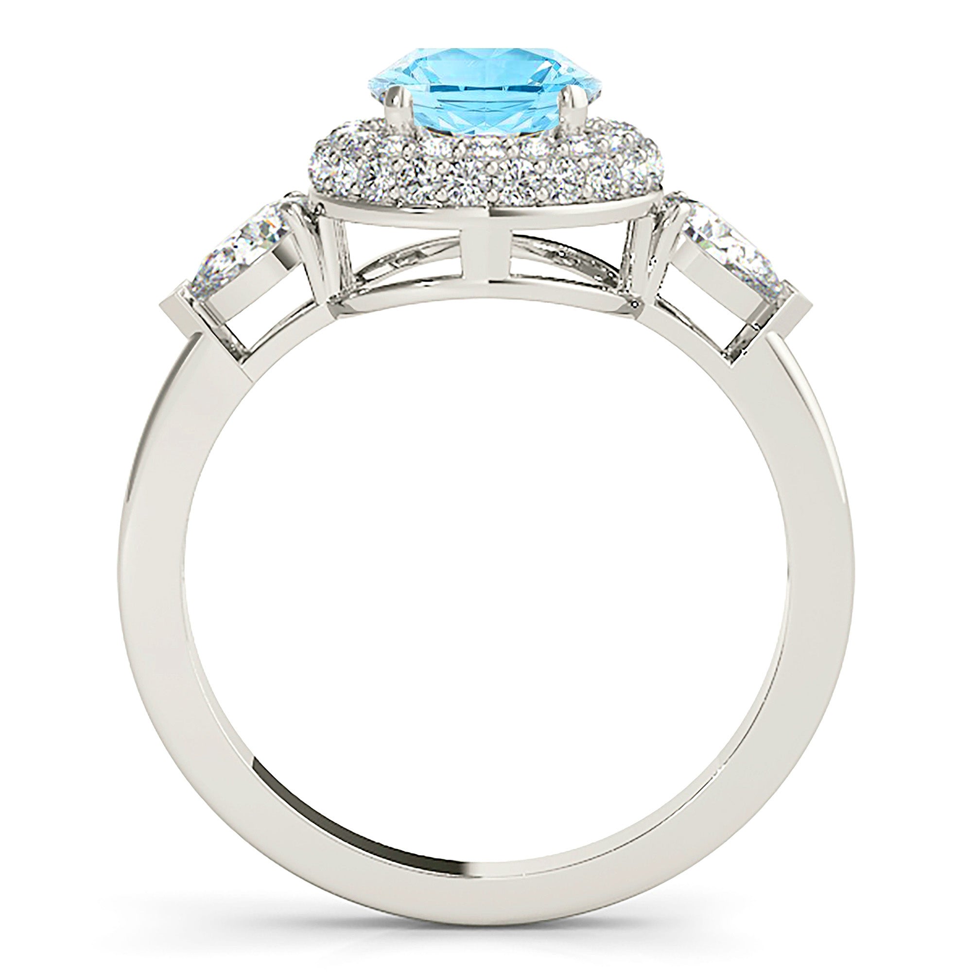 1.10 ct. Genuine Aquamarine Ring With 0.90 ctw. Diamond Double Edge Halo And Side Accent Diamonds-VIRABYANI